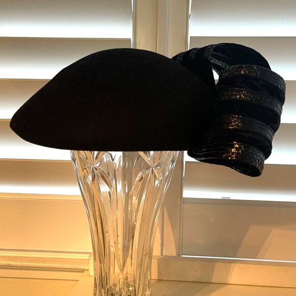 Vintage Mr. John Black Wool Ribbon Oversized Bow Hat Fancy Derby Church Dressy - Picture 1 of 8